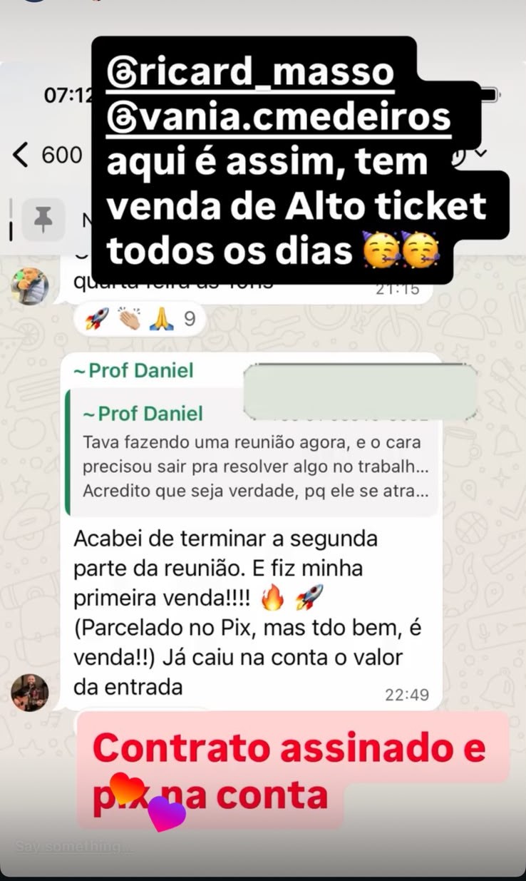 Primeira venda fechada com contrato assinado e Pix na conta