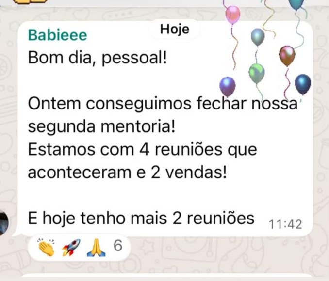 Segunda mentoria fechada: 4 reuniões e 2 vendas