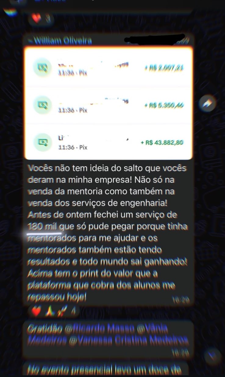 Pix recebidos e contrato de serviço de R$ 120 mil fechado