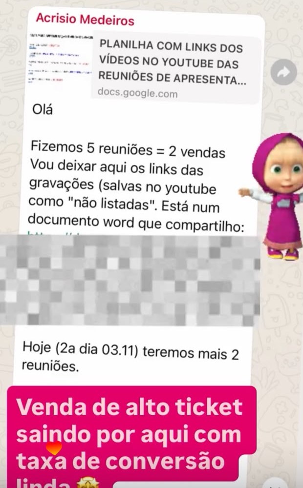 5 reuniões geraram 2 vendas de alto ticket