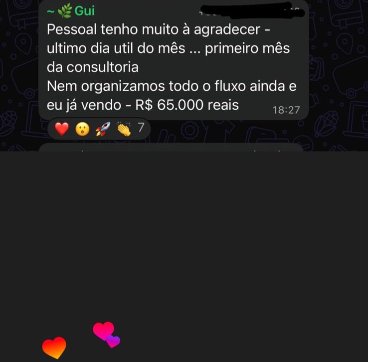 R$ 65.000 vendidos no primeiro mês de consultoria