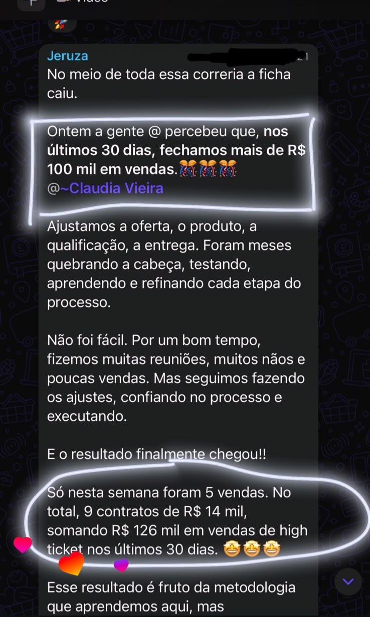 R$ 126 mil em vendas high ticket em 30 dias, com 9 contratos de R$ 14 mil
